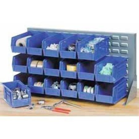 GLOBAL EQUIPMENT Louvered Bench Rack 36"W x 20"H - 22 of Blue Premium Stacking Bins 239349BL